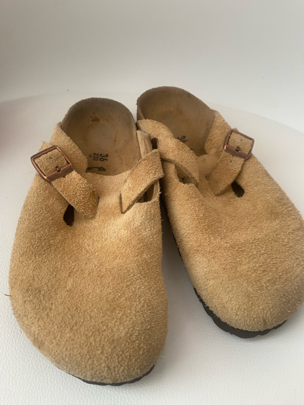 Birkenstock Suede Moccasin Clogs in Tan - Picture 2 of 2